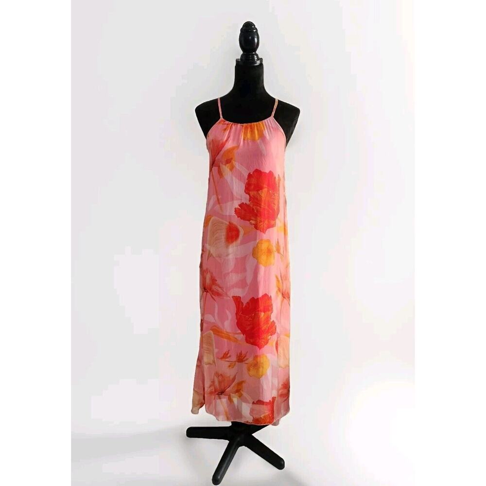 Le Ragazze Silk Blend Maxi Dress Blush Red Pink Floral Size S $250 READ!